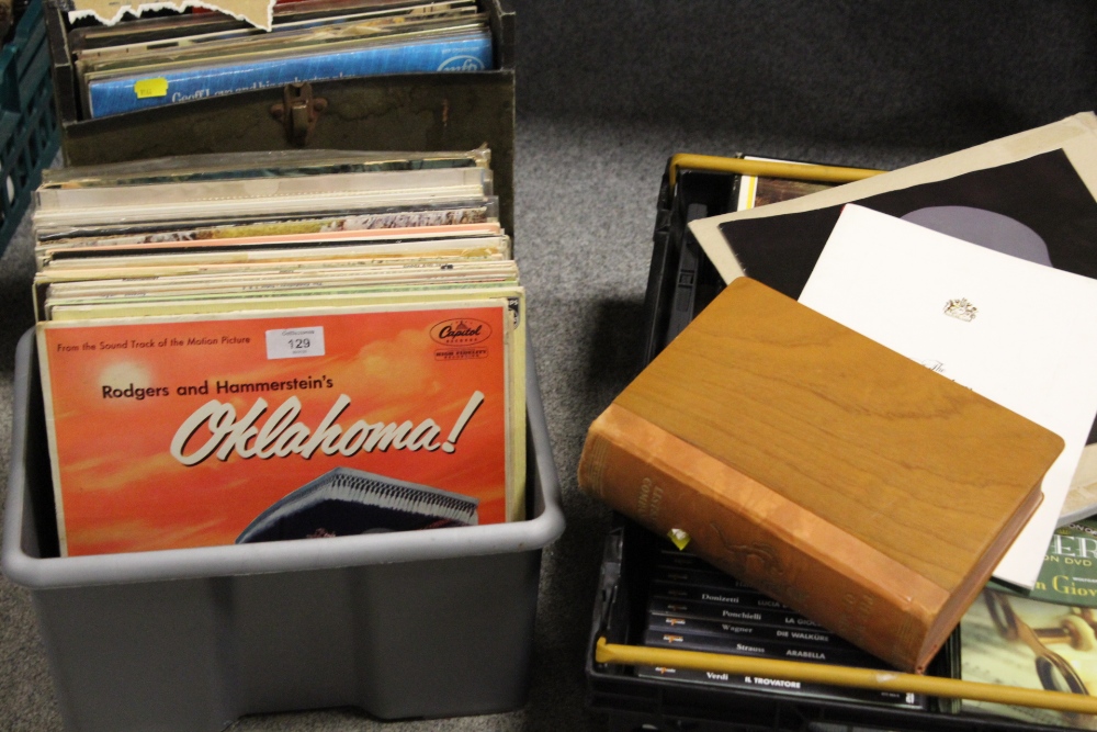 A TRAY OF ASSORTED LP RECORDS TOGETHER WITH A SELECTION OF OPERA DVDS AND THE WORLD OF MUSIC