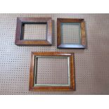 THREE SMALL 19TH CENTURY MAPLE FRAMES WITH SLIPS, average frame W 3.5 cm, smallest rebate 24 x 18