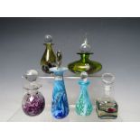 A COLLECTION OF STUDIO GLASS SCENT / PERFUME BOTTLES, to include signed examples by Mdina, Gozo