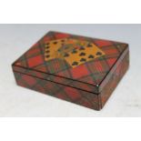 A TARTANWARE PLAYING CARD BOX WITH CARDS, W 11.5 cm