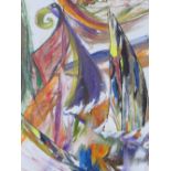 PATRICIA AUSTIN. Impressionist study of boats 'The Race', see verso, signed lower left, oils and
