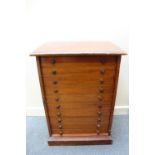 A EARLY 20TH CENTURY MAHOGANY TEN DRAWER COLLECTORS CABINET WITH VARIOUS LEPIDOPTERA, one drawer