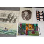 ISLWYN WATKINS. A folder full of works from the artists studio, to include etchings and other