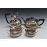 A MATCHED HALLMARKED SILVER FOUR PIECE TEA AND COFFEE SERVICE, various dates and makers, approx