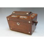 A TREEN INLAID TWO SECTION TEA CADDY, W 23 cm