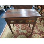 A 19TH CENTURY FRUITWOOD SIDE TABLE, the irregular rectangular overhung top above two small