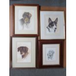 J. ROWLEY. Three various dog portraits, one signed with monogram lower right, two signed lower right