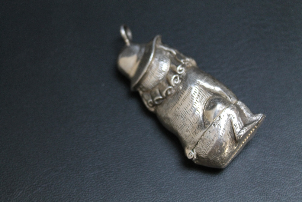 A NOVELTY WHITE METAL VESTA CASE IN THE FORM OF MR PUNCH'S DOG - TOBY, stamped to base 'sterling - Image 2 of 4