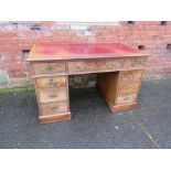 A 19TH CENTURY MAHOGANY TWIN PEDESTAL DESK, with a red tooled leather writing surface, H 79 cm, W