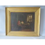 (XIX). Scottish school, a room scene depicting a woman seated spinning at her loom, unsigned,