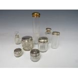 A COLLECTION OF HALLMARKED SILVER LIDDED VANITY JARS, tallest H 16 cm, together with a small