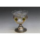 AN ART NOUVEAU GLASS VASE, on hallmarked silver base - Birmingham 1903, H 18 cm