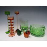 A COLLECTION OF CITRUS COLOURED WEDGWOOD STUDIO GLASS, to include a Ronald Stennett-Wilson