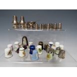 A COLLECTORS CABINET AND CONTENTS, to include a collection of hallmarked silver and ceramic