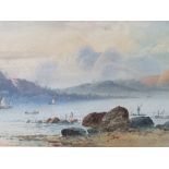 W. EARP (XIX-XX). British school, mountainous lake scene with boats and figures, signed lower