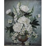 THOMAS G. HILL (XIX). A floral still life study of white flowers in a vase, signed lower right,