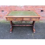 A 19TH CENTURY ROSEWOOD WRITING LIBRARY TABLE OF SMALL PROPORTIONS, having inset green leather