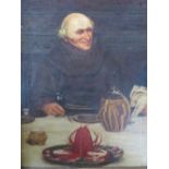 (XIX). British school, study of a monk at a dining table, unsigned, oil on canvas, framed, 41 x 31