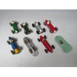 SIX VINTAGE DINKY RACING CARS, together with two vintage Meccano racing cars (8)