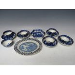 A SELECTION OF 18TH CENTURY AND LATER BLUE AND WHITE PORCELAIN, to include six tea bowls and five