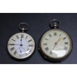 TWO SILVER CASED OPEN FACED POCKET WATCHES, Dia 5 cm
