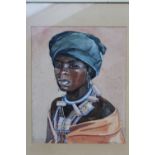 LUCY MARY MULLINS (1920-2008). Portrait of an African lady, signed, mixed media, framed and