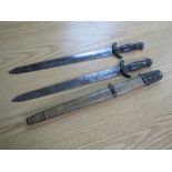 VINTAGE CHINESE TWIN BLADED SWORDS IN ONE SCABBARD, the scabbard covered in shagreen and