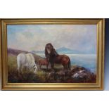 WILTON MOTLEY (XIX-XX). Horses in a highland setting, signed lower right, oil on canvas, framed,