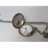 A NOVELTY FULL HUNTER FOB WATCH IN THE STYLE OF A GOLF BALL, on graduating albert chain, Dia 3.5 cm