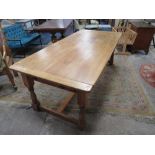 A LATE 19TH CENTURY AND LATER TRADITIONAL STYLE FARMHOUSE TABLE, having a Chestnut plant top with