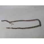 A HALLMARKED SILVER UNUSUAL LINK ALBERT CHAIN AND SEAL, approx weight 34.9g, L 34 cm
