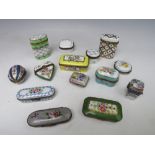 A COLLECTION OF FOURTEEN LIMOGES PILL BOXES ETC., to include a heart shaped and an egg shaped