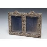 A HALLMARKED PIERCED SILVER DOUBLE PHOTO FRAME - BIRMINGHAM 1903, W 28 cm