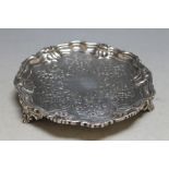 A SCOTTISH ANTIQUE HALLMARKED SILVER CARD TRAY, hallmarks indistinct but noticeable - Edinburgh