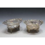 A PAIR OF HALLMARKED SILVER PIERCED BASKETS BY C S HARRIES & SONS LTD - LONDON 1909, with floral