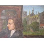 L.D.D. (XX). an impressionist study of woman in foreground before Cathedral buildings, signed with