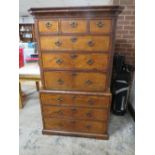 A GEORGE III WALNUT SECRETAIRE TALLBOY, the upper section with three short above three longer