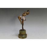 AN ART DECO STYLE COLD PAINTED BRONZE OF A DANCER, on marble plinth, H 15 cm