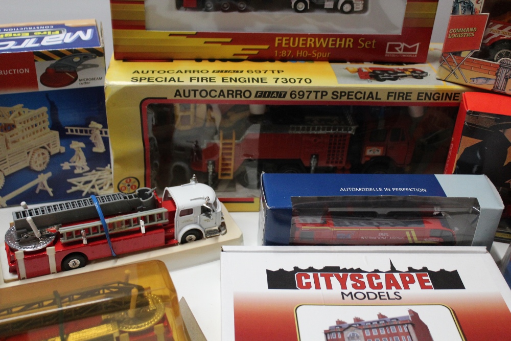 A BOX OF MISCELLANEOUS PLASTIC AND DIE CAST FIRE ENGINES, to include Playart x 2, Promod, etc. - Image 2 of 2