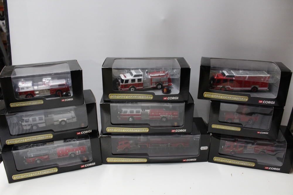 NINE BOXED CORGI FIRE ENGINES, to include 54703, 54802, 52205, 52102, 54901, 54903, 54702, 52005,