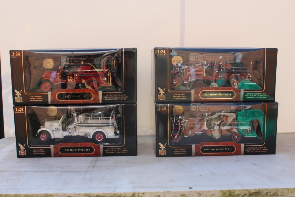 SIGNATURE SERIES - A COLLECTION OF FOUR BOXED DIE CAST 1:24 SCALE MODEL FIRE TRUCKS / FIRE