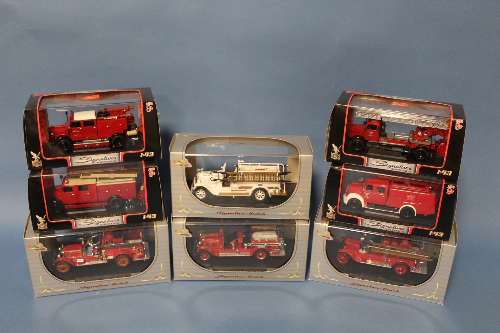 EIGHT BOXED SIGNATURE MODELS FIRE ENGINES, 1:43 scale