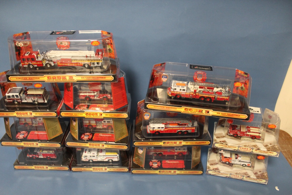 TWELVE BOXED CODE 3 COLLECTABLES 1:64 SCALE LIMITED EDITION FIRE ENGINES, to include City of New