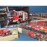 FOUR FIRE ENGINE MODEL KITS, Revell Man TGM Schlingmann HFL 20 Varus 4 x 4, 1:24 scale, Revell