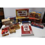 A BOX OF MISCELLANEOUS PLASTIC AND DIE CAST FIRE ENGINES, to include Playart x 2, Promod, etc.