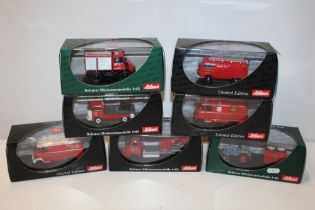 FOUR BOXED SCHUCO MINIATURMODELLES, to include fire engines and tractor, together with three boxed