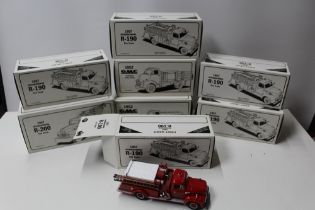 EIGHT BOXED FIRST GEAR FIRE ENGINES, 1:34 scale, R190 x 5, GMC x 2, R200 x 1