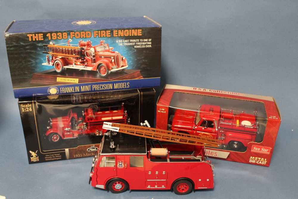FOUR BOXED FIRE ENGINES TO INCLUDE FRANKLIN MINT 1938 FORD 1:32 SCALE, Sun Star Chevrolet C20 a:18