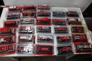 TWENTY EIGHT CARDED AND PLASTIC SLEEVED FIRE ENGINES, by Del Prado etc.