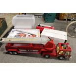 UNBOXED TIN PLATE NYLINT AERIAL HOOK AND LADDER, unboxed plastic Rescue Force fire engine, 3 x